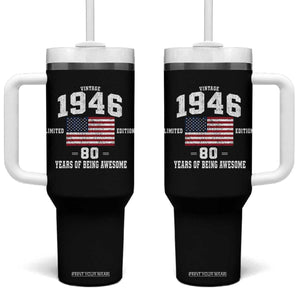 80th Birthday Tumbler With Handle Vintage 1946 Limited Edition 80 Years Of Being Awesome USA Flag