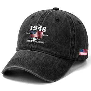 80th Birthday Washed Cotton Baseball Cap Vintage 1946 Limited Edition 80 Years Of Being Awesome USA Flag