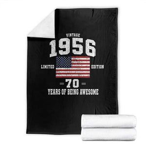 70th Birthday Throw Blanket Vintage 1956 Limited Edition 70 Years Of Being Awesome USA Flag