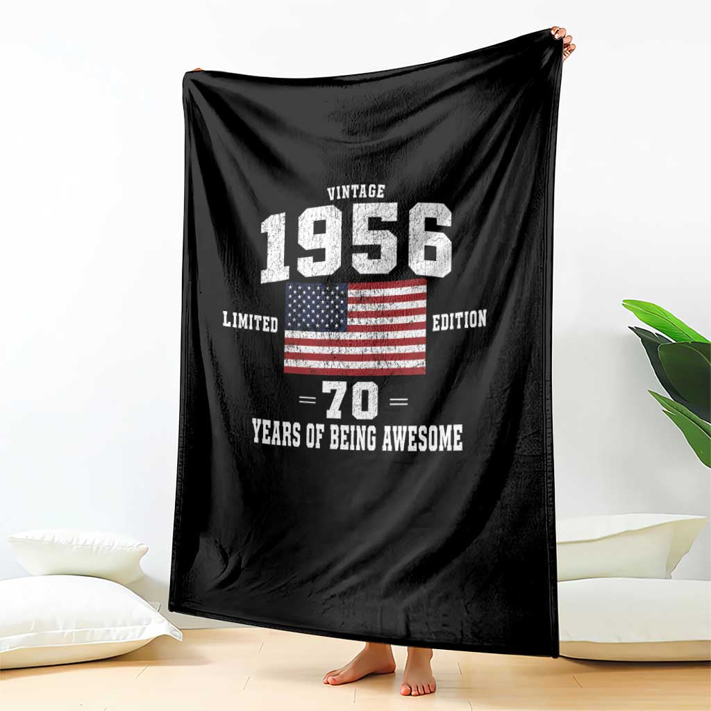 70th Birthday Throw Blanket Vintage 1956 Limited Edition 70 Years Of Being Awesome USA Flag