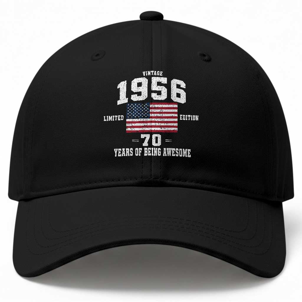70th Birthday Baseball Cap Vintage 1956 Limited Edition 70 Years Of Being Awesome USA Flag