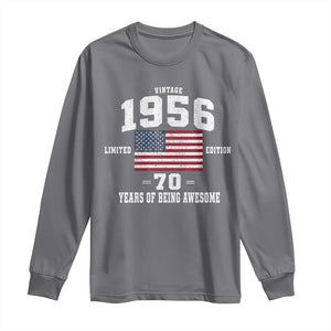 70th Birthday Long Sleeve Shirt Vintage 1956 Limited Edition 70 Years Of Being Awesome USA Flag