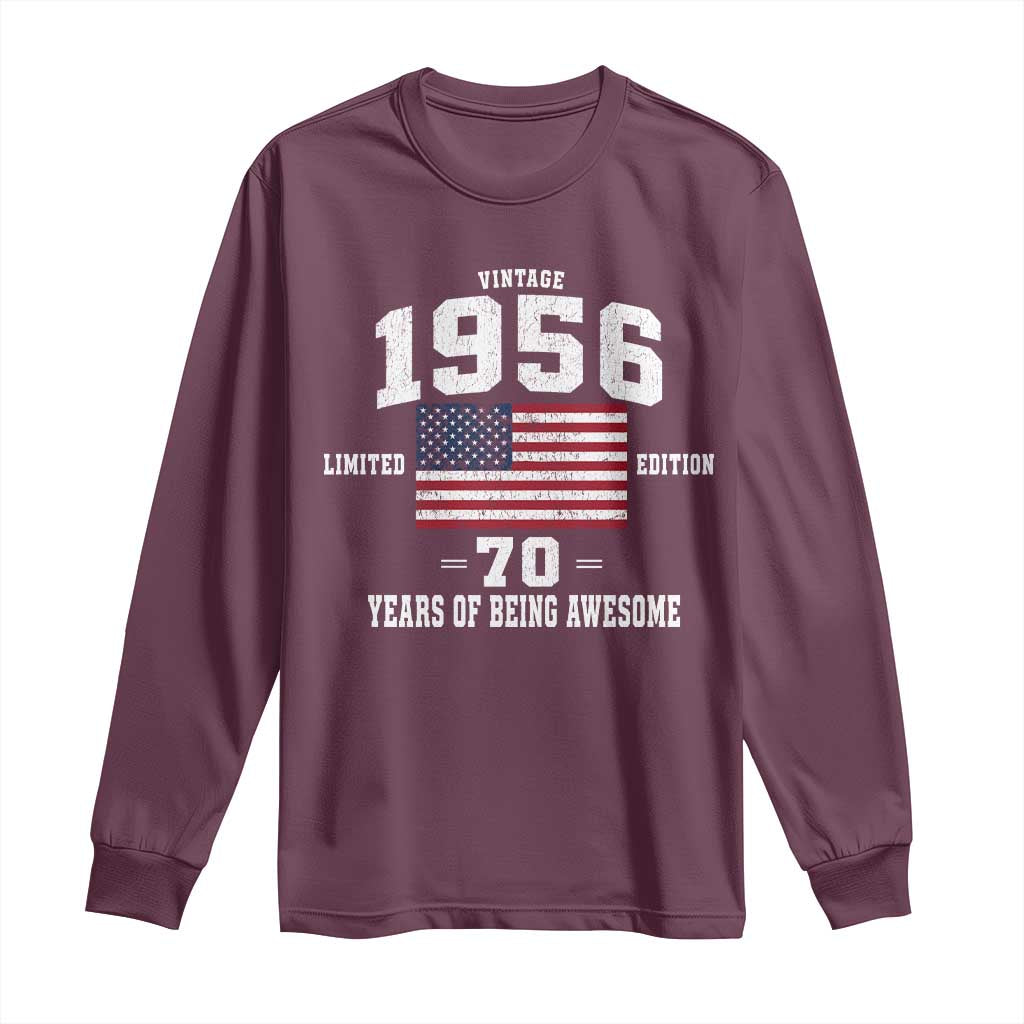 70th Birthday Long Sleeve Shirt Vintage 1956 Limited Edition 70 Years Of Being Awesome USA Flag