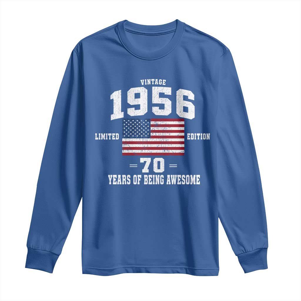70th Birthday Long Sleeve Shirt Vintage 1956 Limited Edition 70 Years Of Being Awesome USA Flag