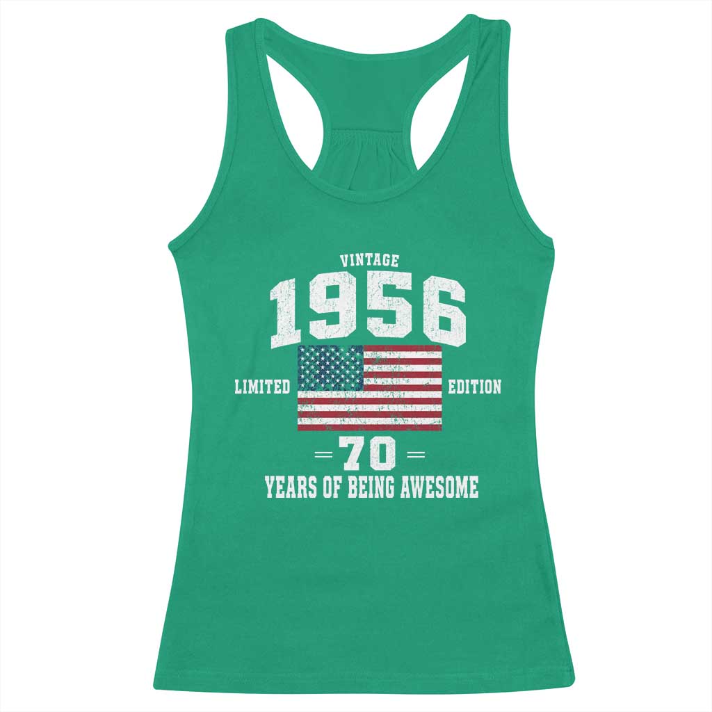70th Birthday Racerback Tank Top Vintage 1956 Limited Edition 70 Years Of Being Awesome USA Flag
