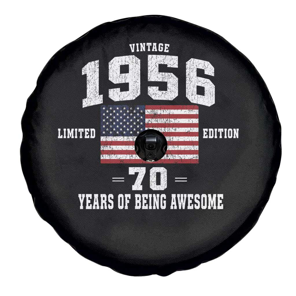 70th Birthday Spare Tire Cover Vintage 1956 Limited Edition 70 Years Of Being Awesome USA Flag