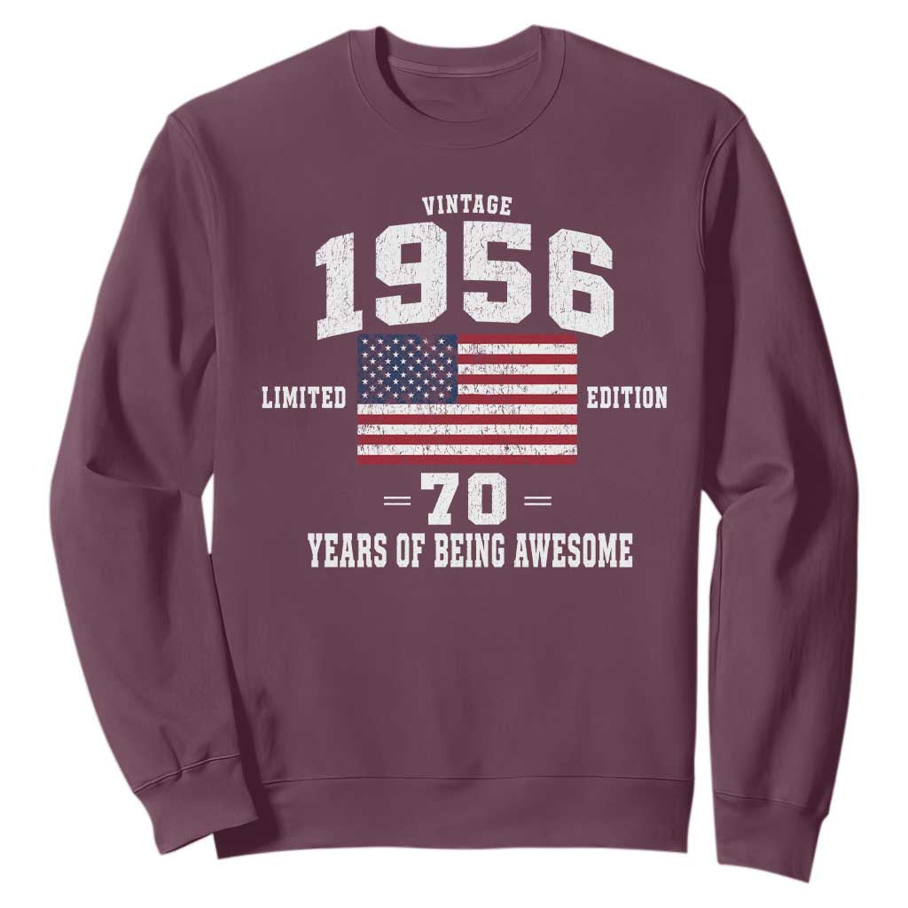 70th Birthday Sweatshirt Vintage 1956 Limited Edition 70 Years Of Being Awesome USA Flag