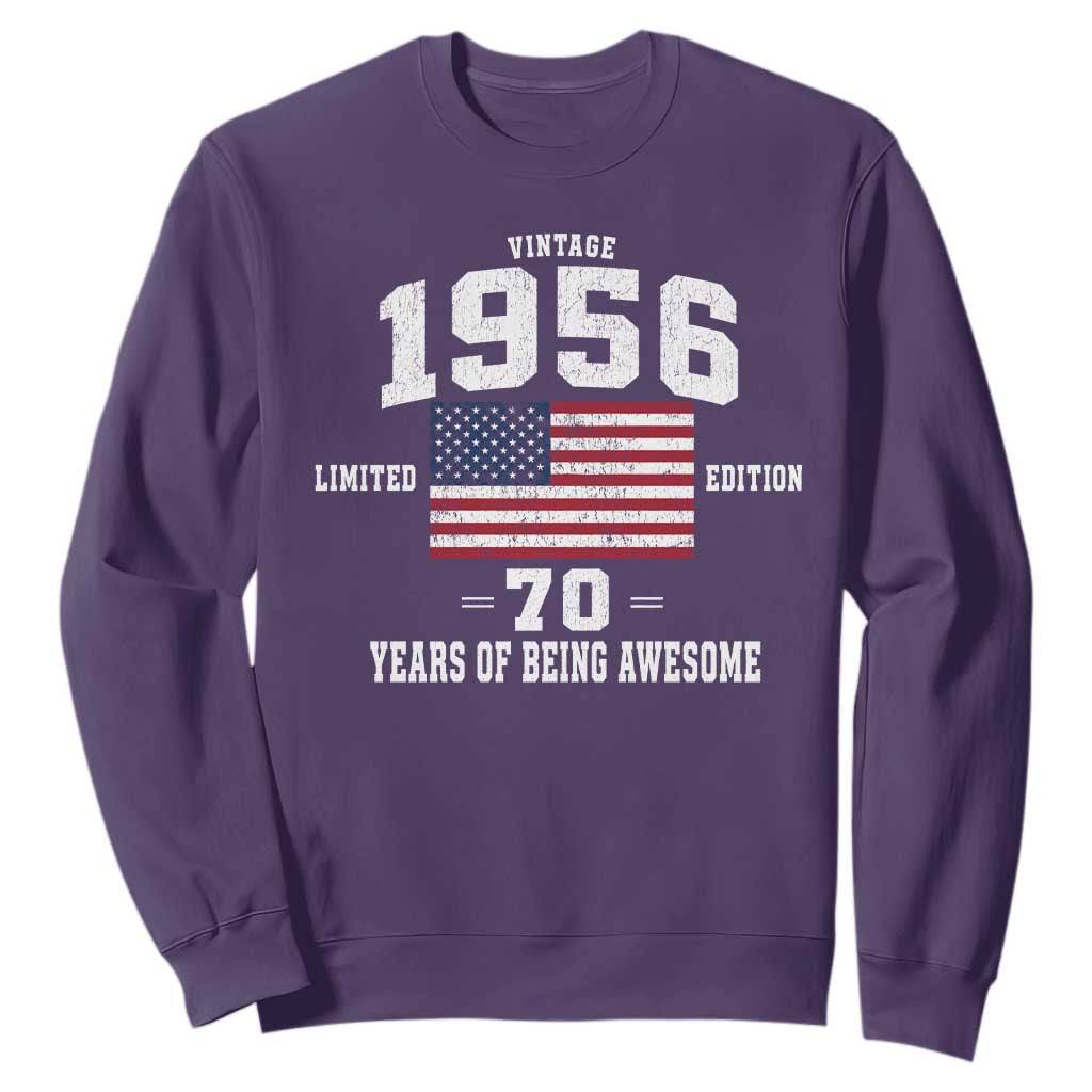70th Birthday Sweatshirt Vintage 1956 Limited Edition 70 Years Of Being Awesome USA Flag