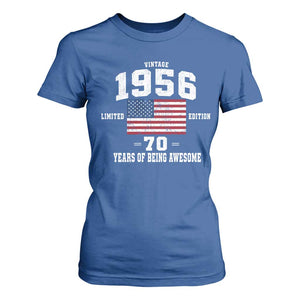 70th Birthday T Shirt For Women Vintage 1956 Limited Edition 70 Years Of Being Awesome USA Flag