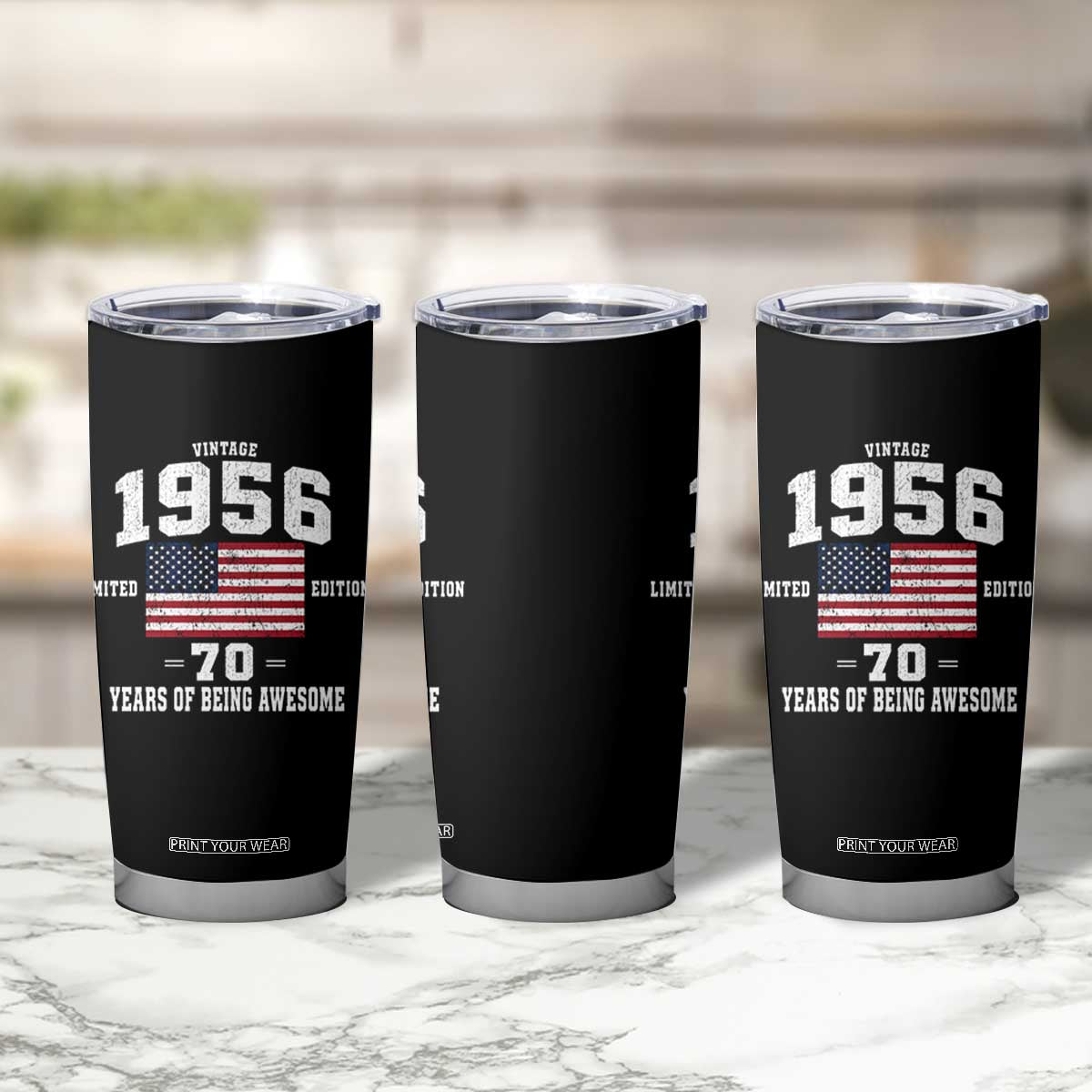 70th Birthday Tumbler Cup Vintage 1956 Limited Edition 70 Years Of Being Awesome USA Flag