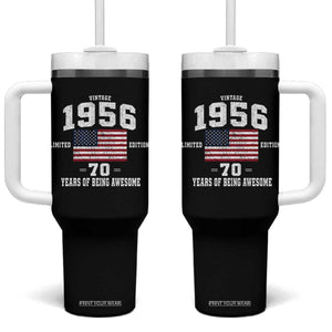 70th Birthday Tumbler With Handle Vintage 1956 Limited Edition 70 Years Of Being Awesome USA Flag