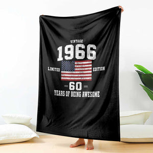 60th Birthday Throw Blanket Vintage 1966 Limited Edition 60 Years Of Being Awesome USA Flag