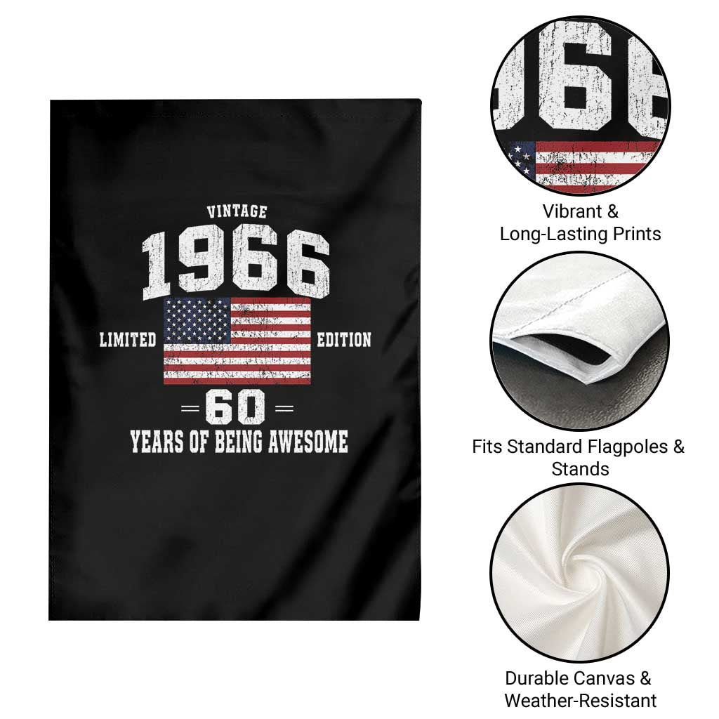 60th Birthday Garden Flag Vintage 1966 Limited Edition 60 Years Of Being Awesome USA Flag