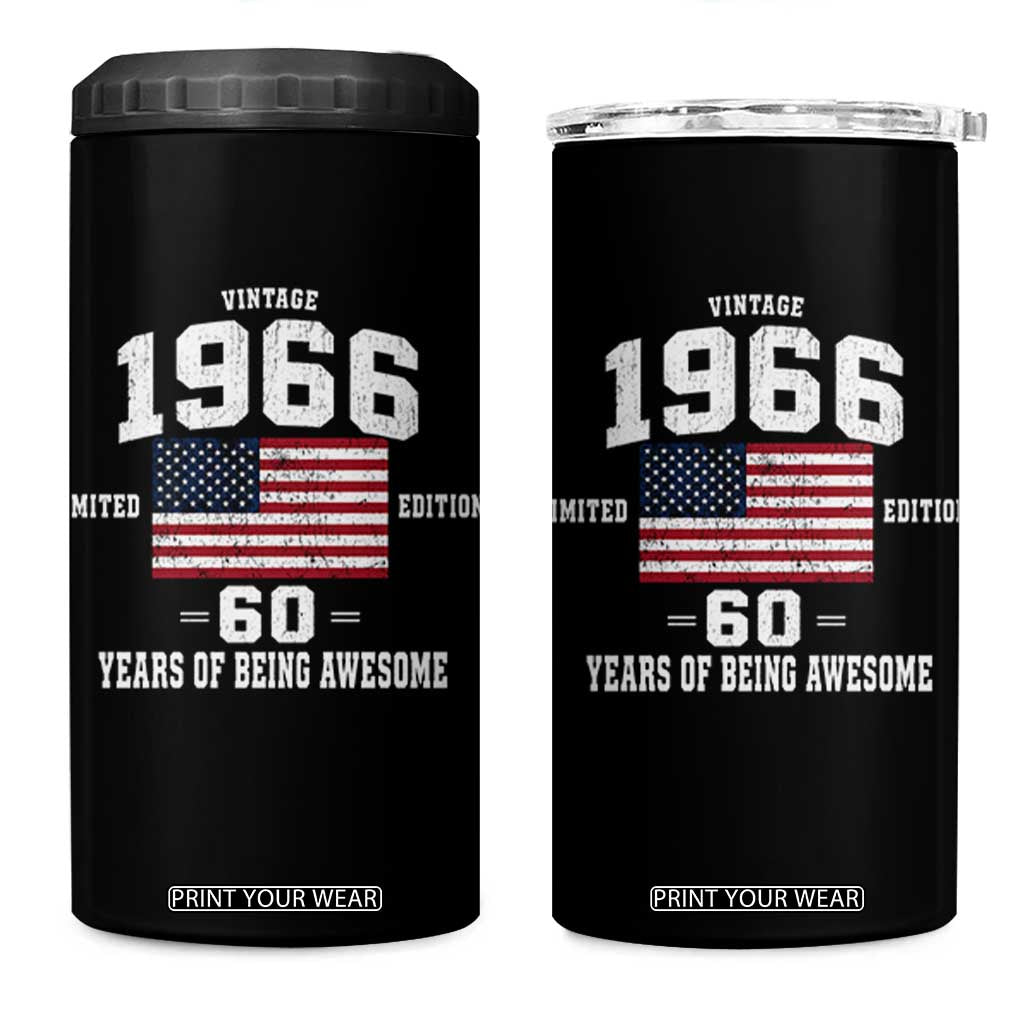 60th Birthday 4 in 1 Can Cooler Tumbler Vintage 1966 Limited Edition 60 Years Of Being Awesome USA Flag