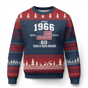 60th Birthday Ugly Christmas Sweater Vintage 1966 Limited Edition 60 Years Of Being Awesome USA Flag
