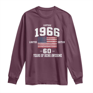 60th Birthday Long Sleeve Shirt Vintage 1966 Limited Edition 60 Years Of Being Awesome USA Flag