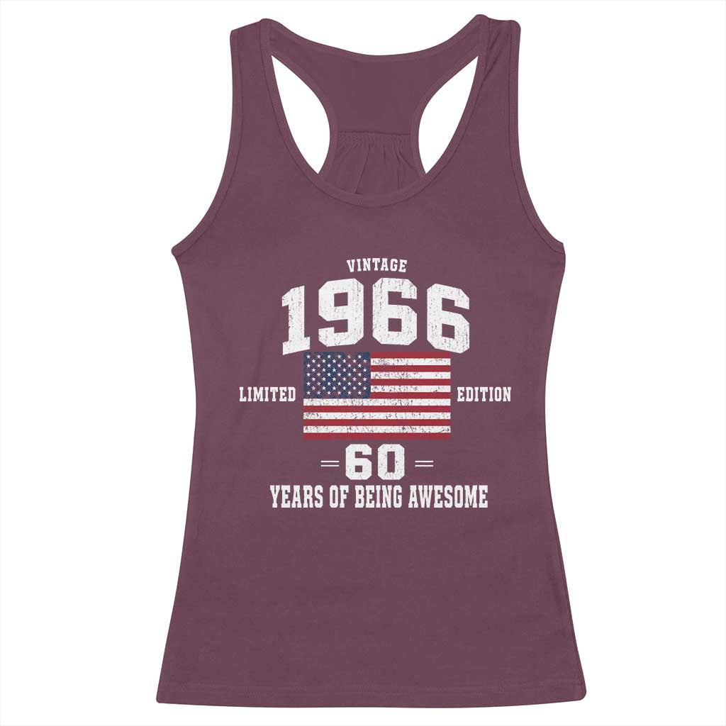 60th Birthday Racerback Tank Top Vintage 1966 Limited Edition 60 Years Of Being Awesome USA Flag