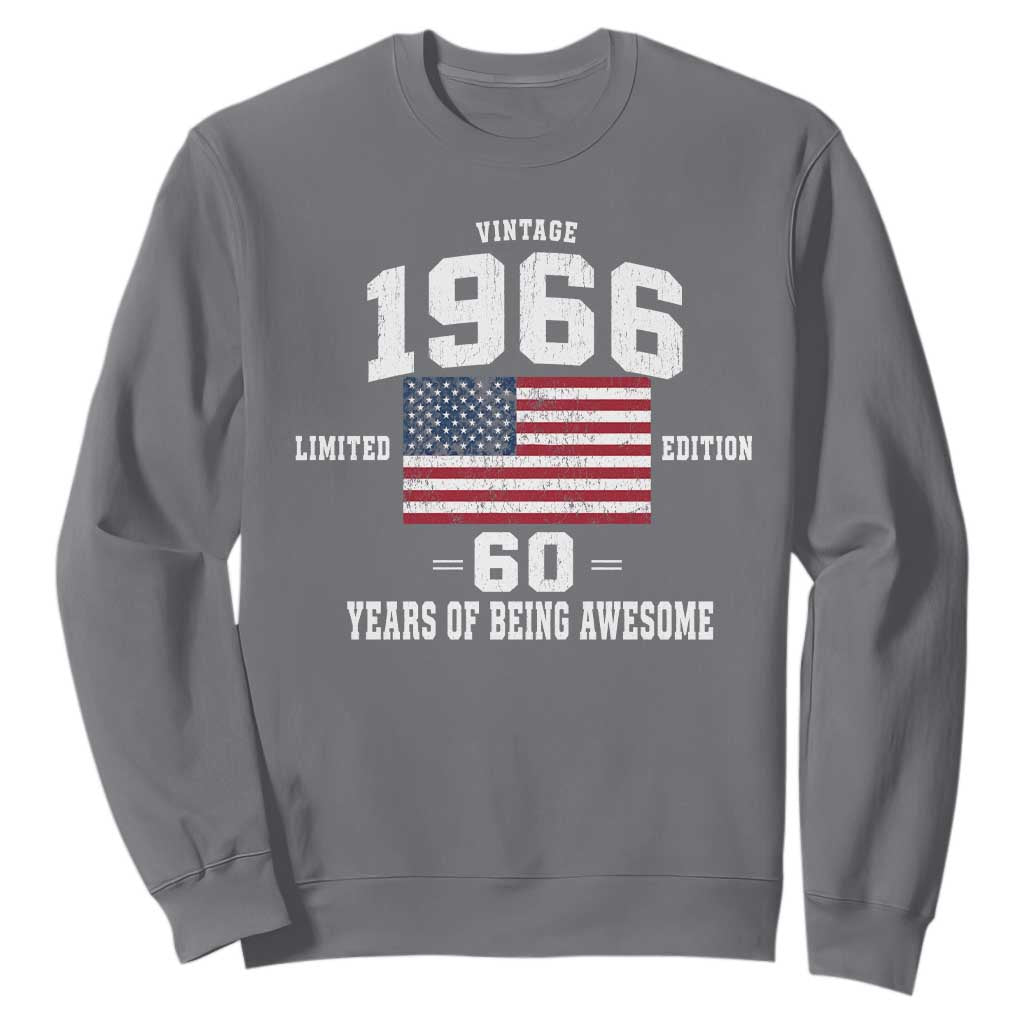 60th Birthday Sweatshirt Vintage 1966 Limited Edition 60 Years Of Being Awesome USA Flag