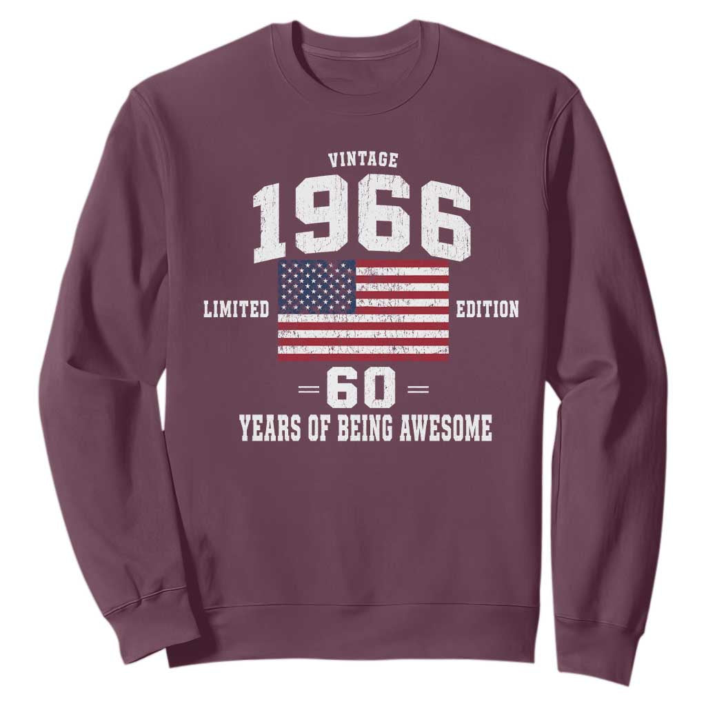 60th Birthday Sweatshirt Vintage 1966 Limited Edition 60 Years Of Being Awesome USA Flag