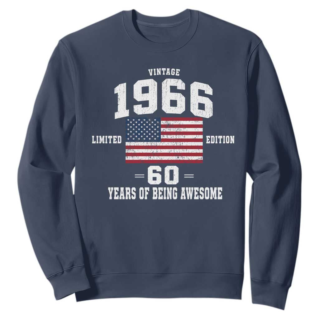 60th Birthday Sweatshirt Vintage 1966 Limited Edition 60 Years Of Being Awesome USA Flag