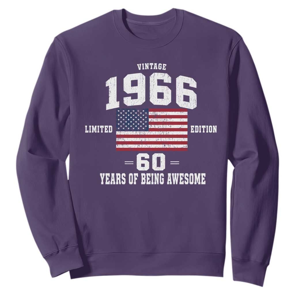 60th Birthday Sweatshirt Vintage 1966 Limited Edition 60 Years Of Being Awesome USA Flag