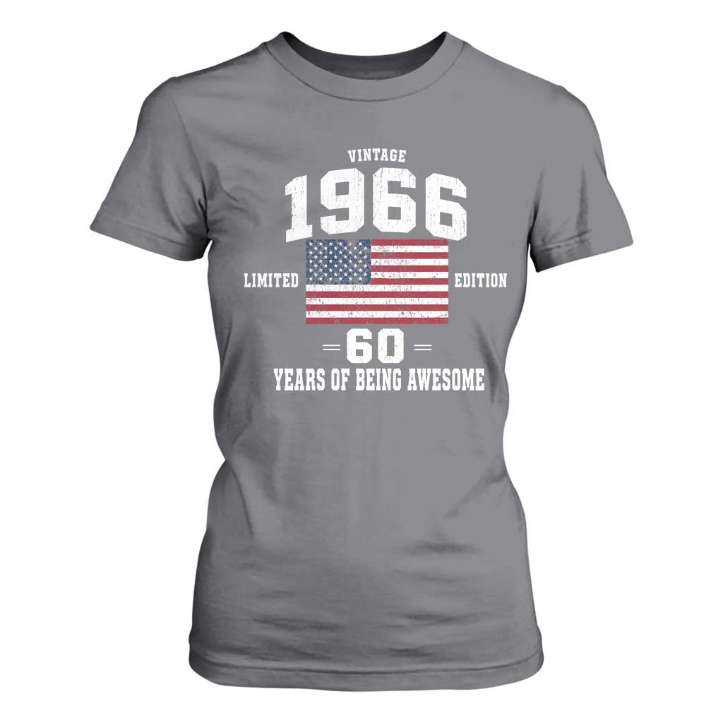 60th Birthday T Shirt For Women Vintage 1966 Limited Edition 60 Years Of Being Awesome USA Flag