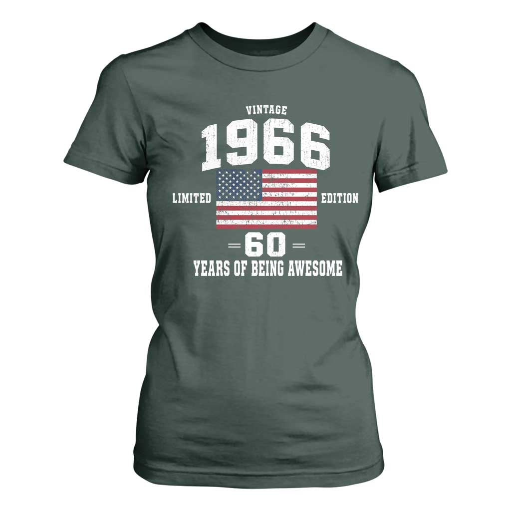 60th Birthday T Shirt For Women Vintage 1966 Limited Edition 60 Years Of Being Awesome USA Flag