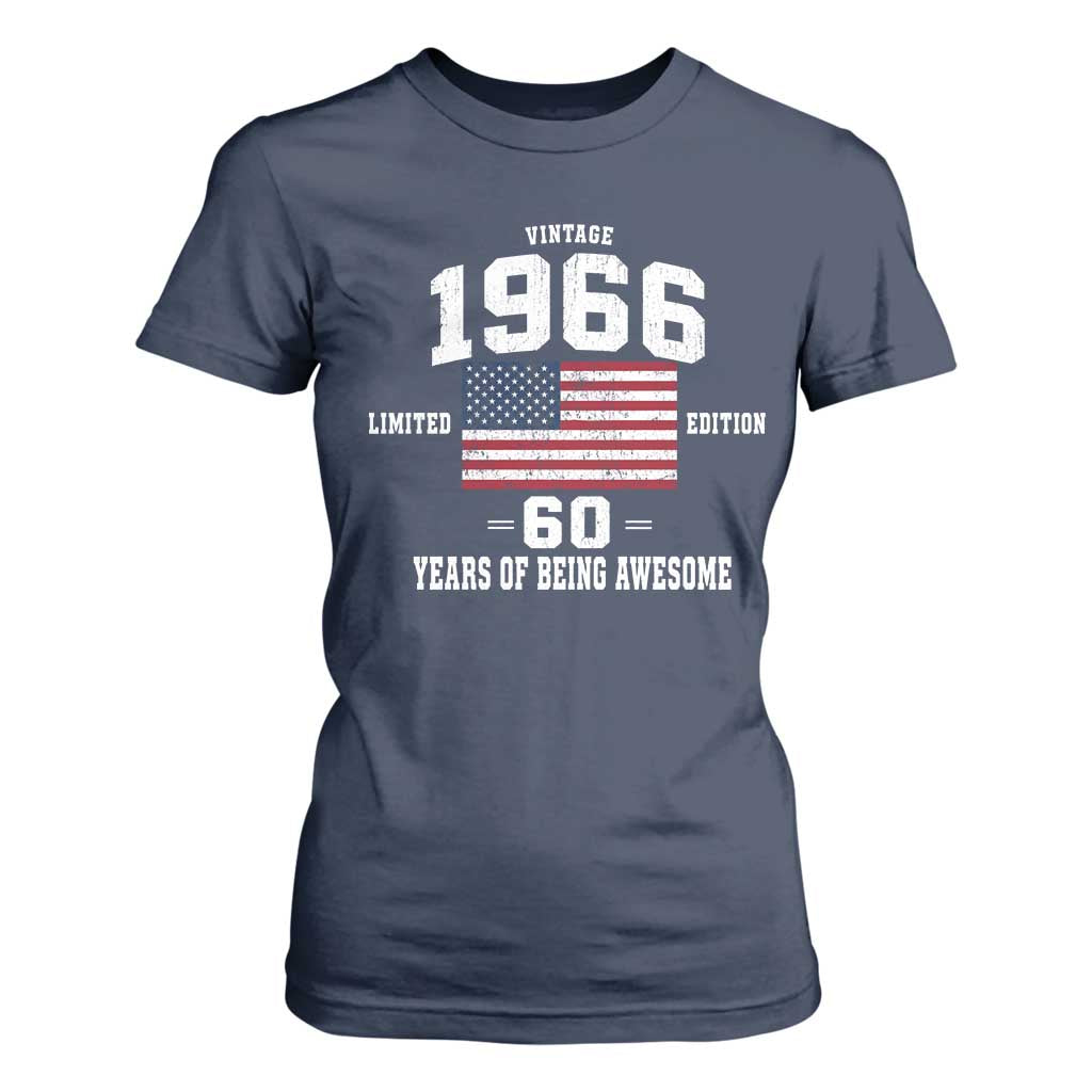 60th Birthday T Shirt For Women Vintage 1966 Limited Edition 60 Years Of Being Awesome USA Flag
