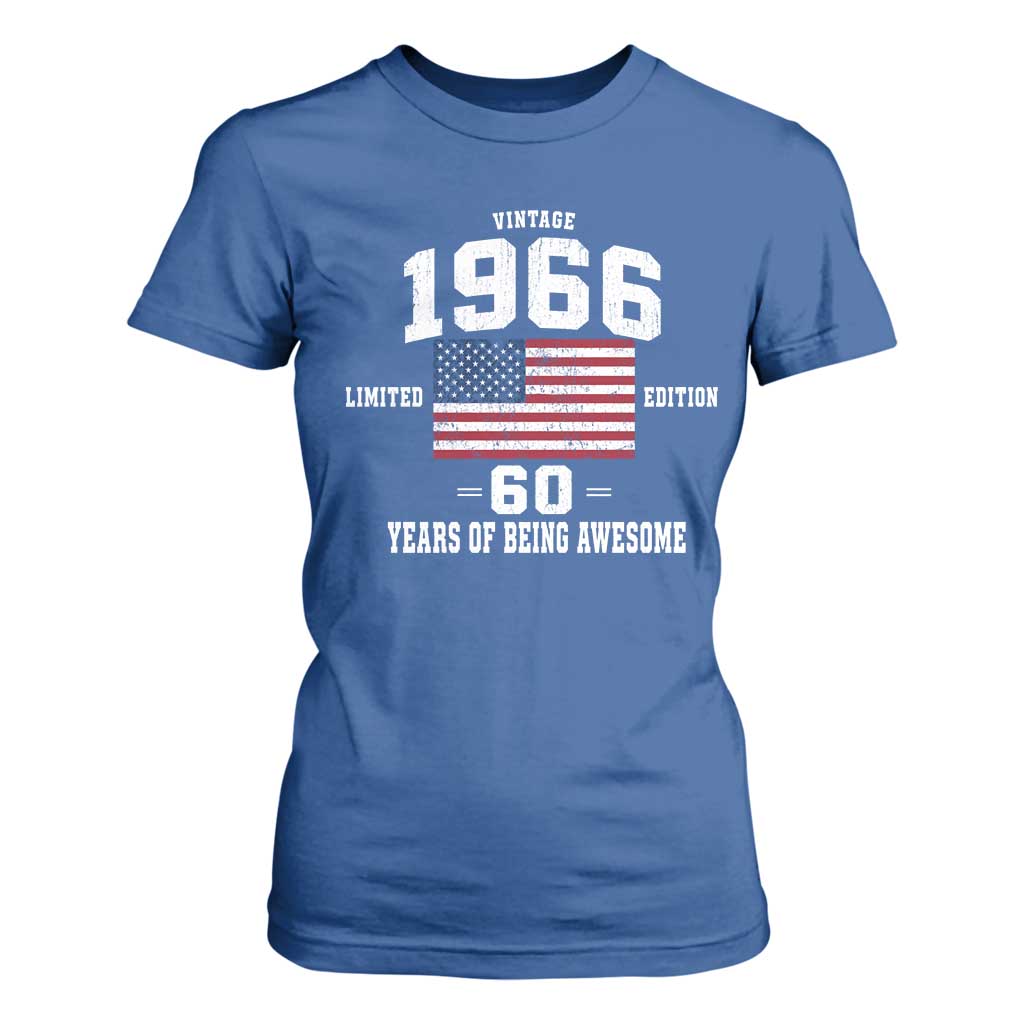 60th Birthday T Shirt For Women Vintage 1966 Limited Edition 60 Years Of Being Awesome USA Flag