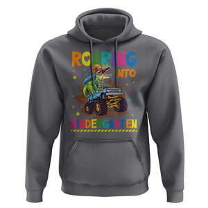 Roaring Into Kindergarten Hoodie Back to School Dinosaur T-Rex Monster Truck TS11 Charcoal Print Your Wear