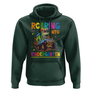 Roaring Into Kindergarten Hoodie Back to School Dinosaur T-Rex Monster Truck TS11 Dark Forest Green Print Your Wear