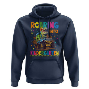Roaring Into Kindergarten Hoodie Back to School Dinosaur T-Rex Monster Truck TS11 Navy Print Your Wear