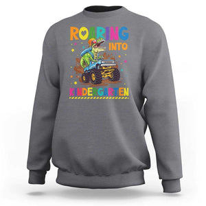 Roaring Into Kindergarten Sweatshirt Back to School Dinosaur T-Rex Monster Truck TS11 Charcoal Print Your Wear