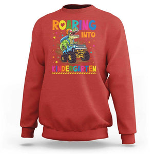 Roaring Into Kindergarten Sweatshirt Back to School Dinosaur T-Rex Monster Truck TS11 Red Print Your Wear