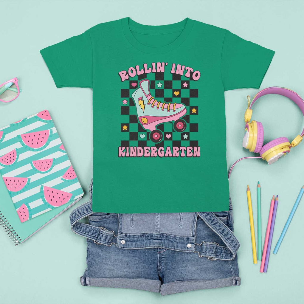 Rolling Into Kindergarten T Shirt For Kid Back To School Roller Skating Girl TS11 Irish Green Print Your Wear
