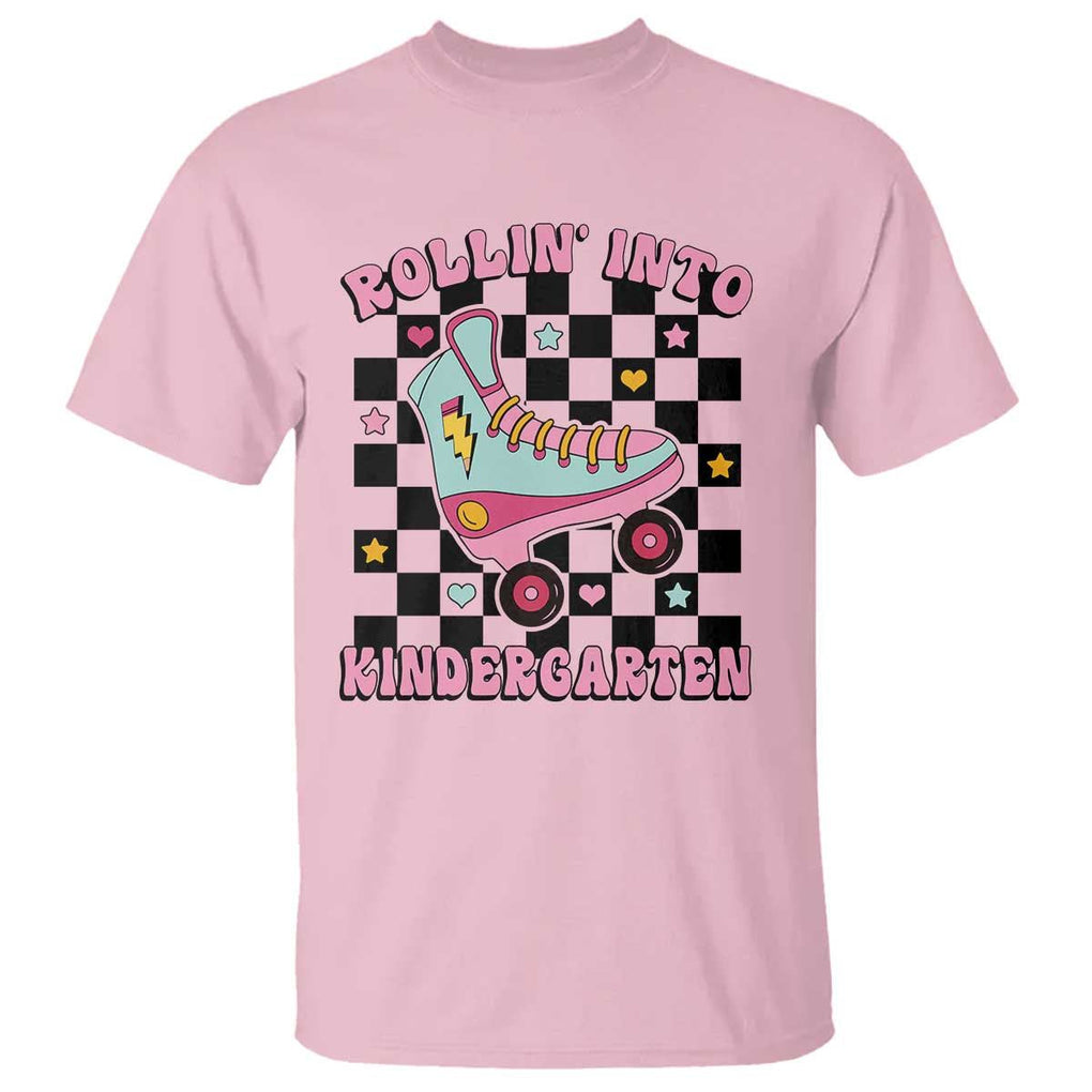 Rolling Into Kindergarten T Shirt Back To School Roller Skating Girl TS11 Light Pink Print Your Wear
