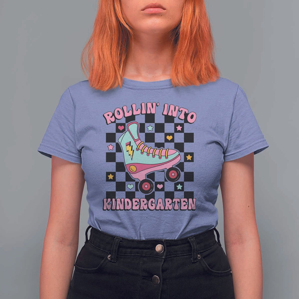 Rolling Into Kindergarten T Shirt For Women Back To School Roller Skating Girl TS11 Violet Print Your Wear