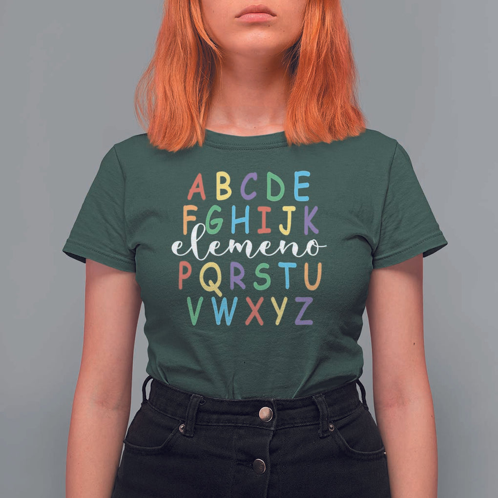 Funny ABC Elemeno Alphabet T Shirt For Women Teacher Back To School TS11 Dark Forest Green Print Your Wear
