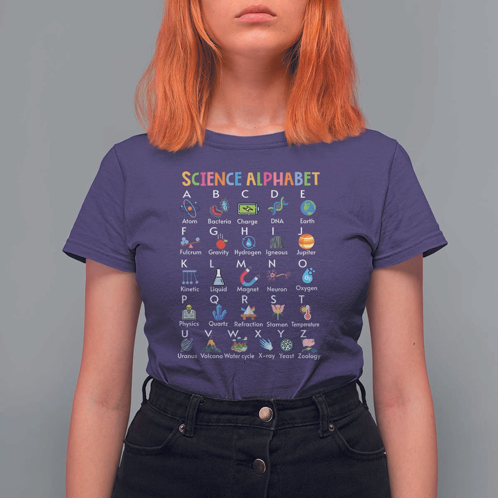 Science T Shirt For Women Alphabet Physical Is All Around Us Teacher TS11 Purple Print Your Wear