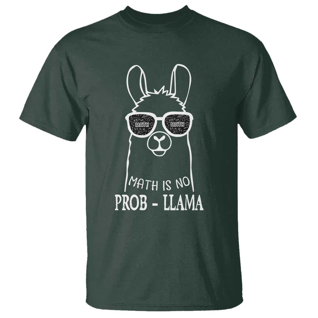 Funny Math Llama T Shirt Math Is No Problem Back To School TS11 Dark Forest Green Print Your Wear