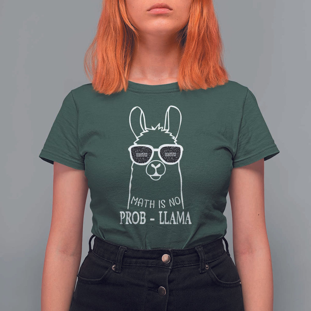 Funny Math Llama T Shirt For Women Math Is No Problem Back To School TS11 Dark Forest Green Print Your Wear