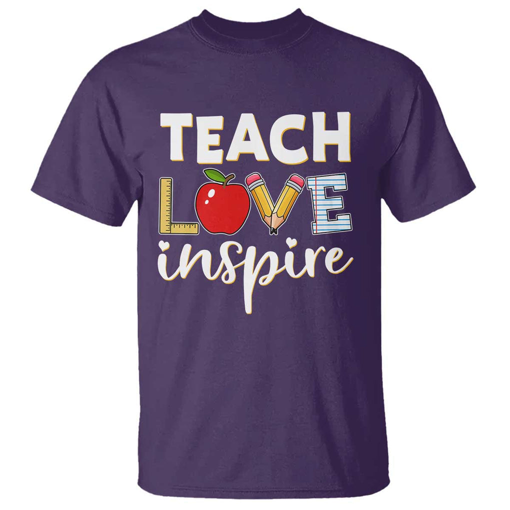 Inspirational Teacher T Shirt Teach Love Inspire Apple Pencil Ruler TS11 Purple Print Your Wear