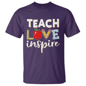 Inspirational Teacher T Shirt Teach Love Inspire Apple Pencil Ruler TS11 Purple Print Your Wear