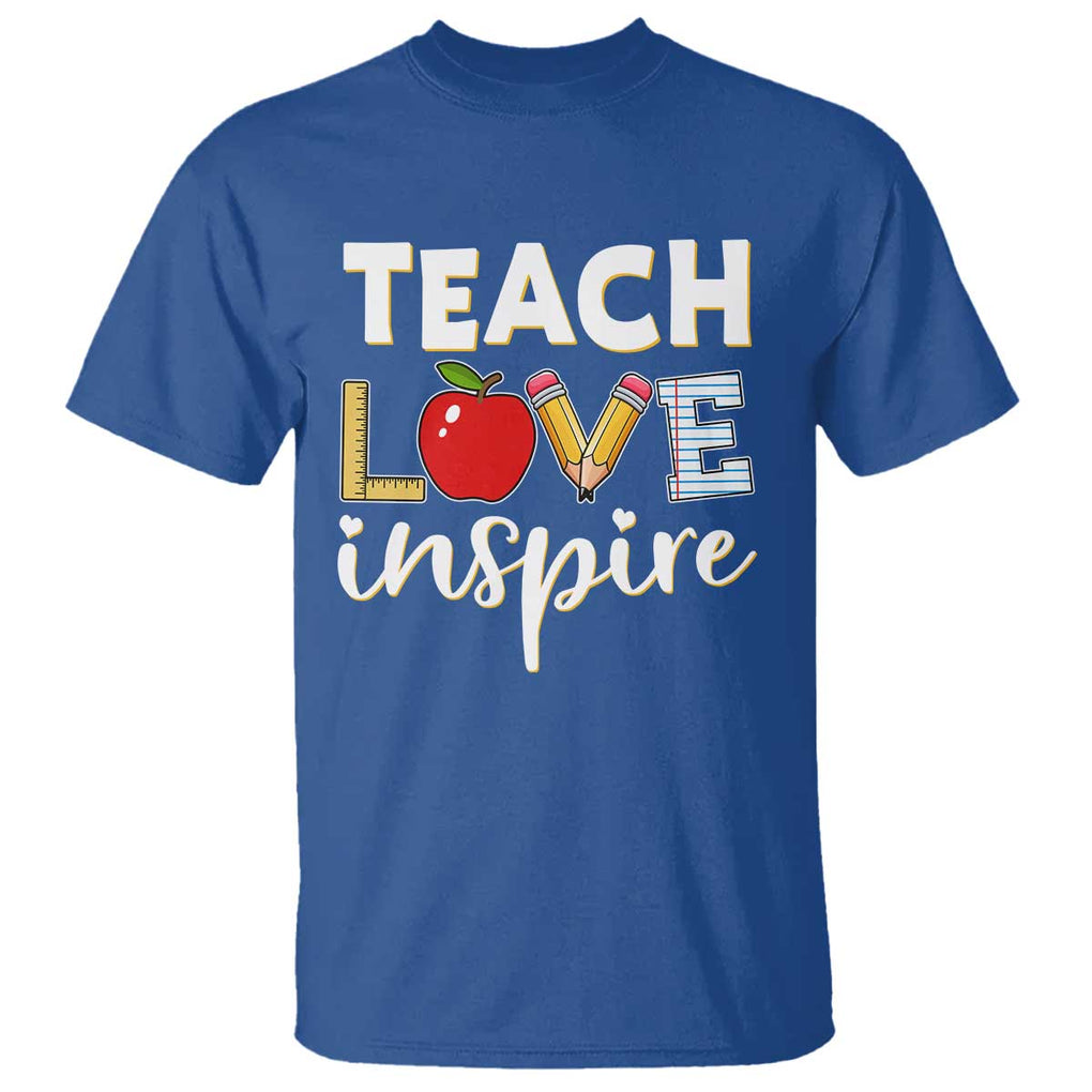 Inspirational Teacher T Shirt Teach Love Inspire Apple Pencil Ruler TS11 Royal Blue Print Your Wear