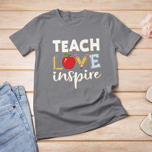 Inspirational Teacher T Shirt For Women Teach Love Inspire Apple Pencil Ruler TS11 Charcoal Print Your Wear