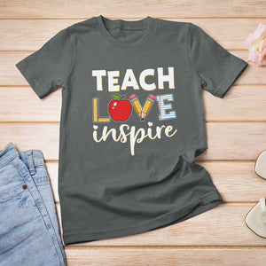 Inspirational Teacher T Shirt For Women Teach Love Inspire Apple Pencil Ruler TS11 Dark Heather Print Your Wear