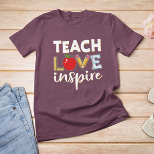 Inspirational Teacher T Shirt For Women Teach Love Inspire Apple Pencil Ruler TS11 Maroon Print Your Wear