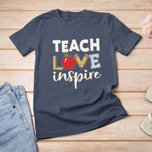 Inspirational Teacher T Shirt For Women Teach Love Inspire Apple Pencil Ruler TS11 Navy Print Your Wear