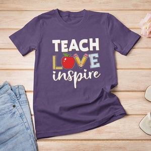 Inspirational Teacher T Shirt For Women Teach Love Inspire Apple Pencil Ruler TS11 Purple Print Your Wear