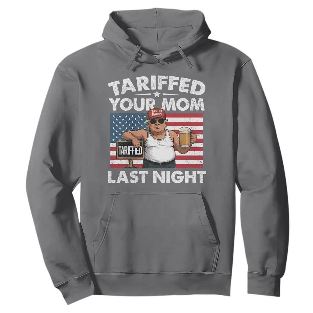 Funny Trump Beer Tariffed Your Mom Last Night Hoodie American Flag TS11 Charcoal Print Your Wear